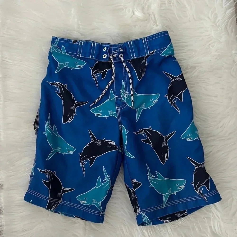 Gymboree shark bathing suit size 7/8 blue swim trunks beach pool